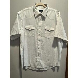 VTG Wrangler Mens White Short Sleeve Pearl Snap Button Western collared Shirt L